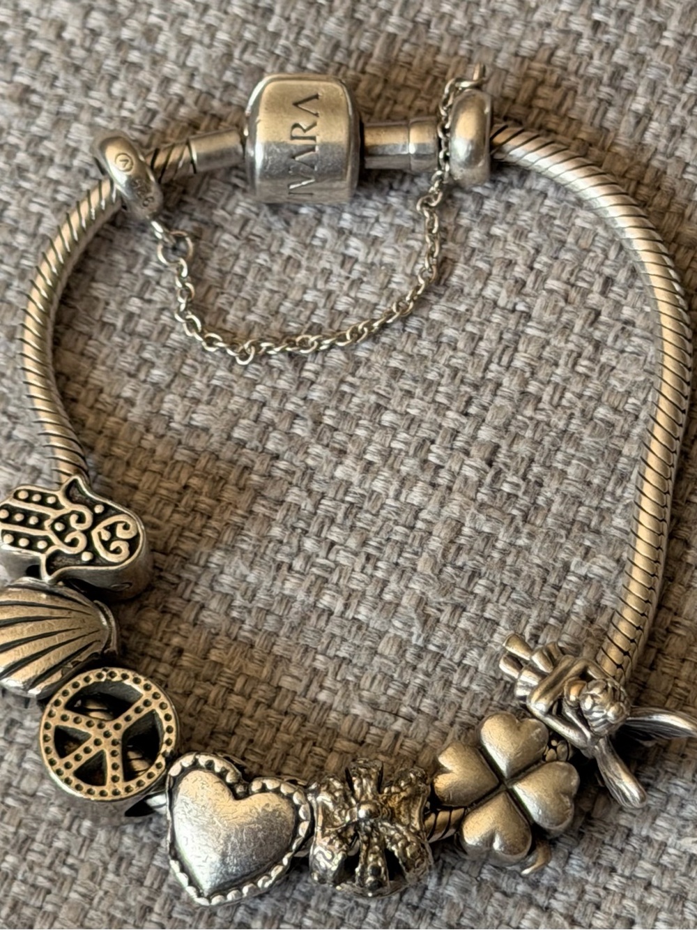 Life by Vivara Sterling Silver 925 Charm Bracelet w/ 7 Charms & Safety Chain